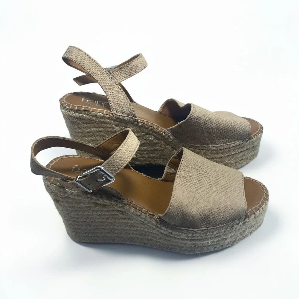 Franco Sarto Womens Clemens Espadrille Wedge Sandals Beige Snake Embossed size 8